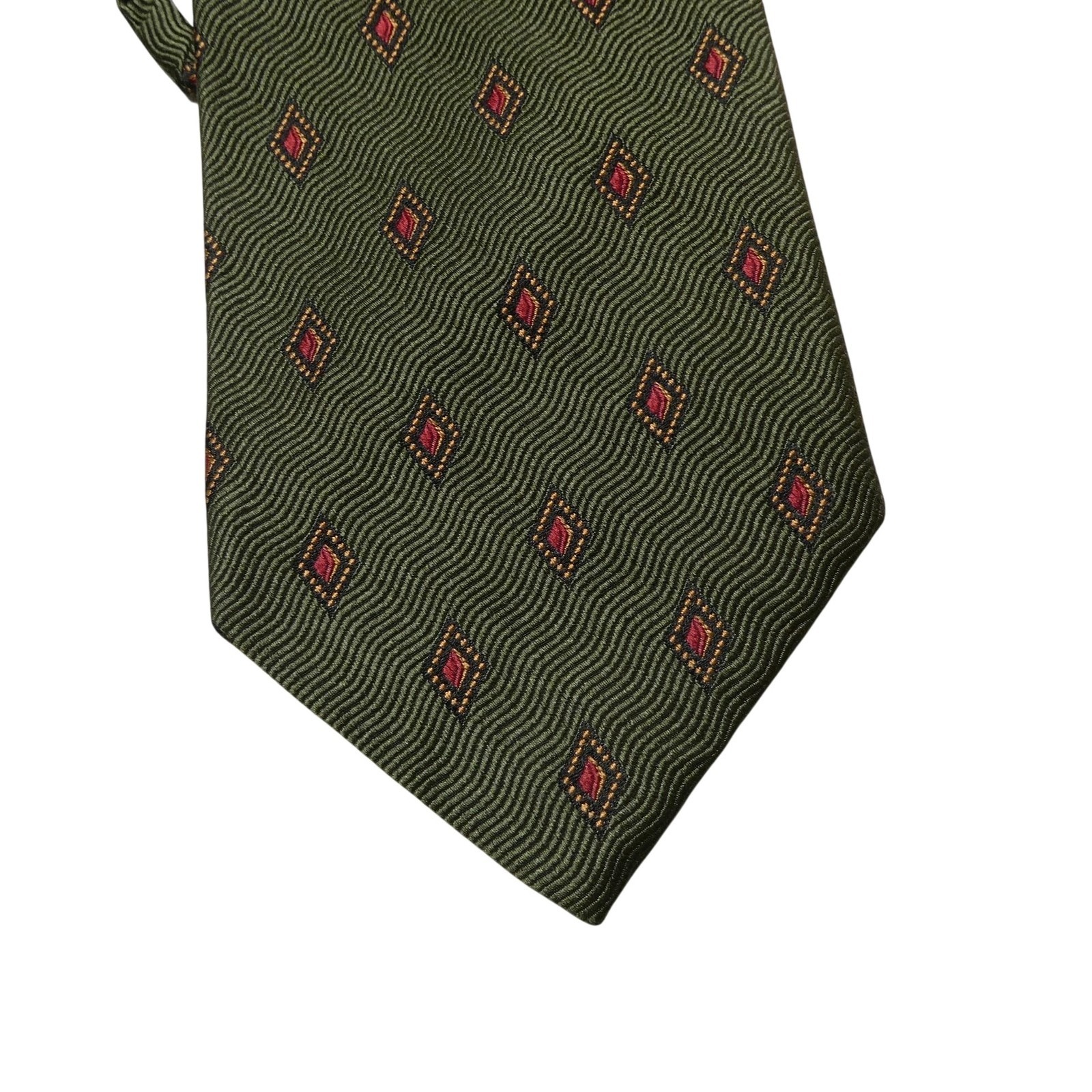 Hickey Freeman Tie Mens One Size Green Geometric 100 Silk Woven Classic Necktie